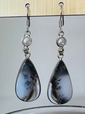 🆕Merlinite Dendritic Opal Drop Earrings 925 Silver made in USA 🇺🇸